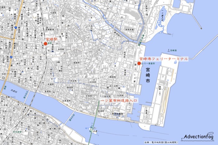 宮崎港フェリーターミナル周辺の地図