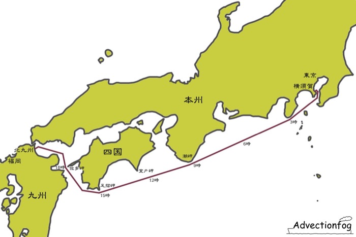 東京九州フェリーの航路図